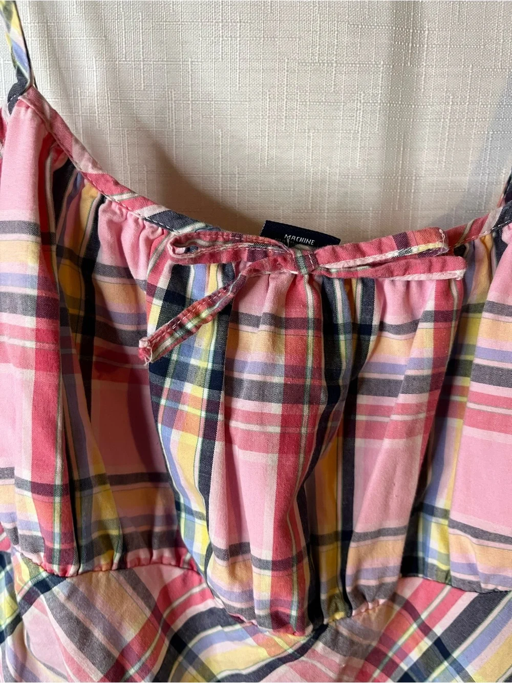 Chaps Pink Plaid Sundress with Yellow & Navy Accents